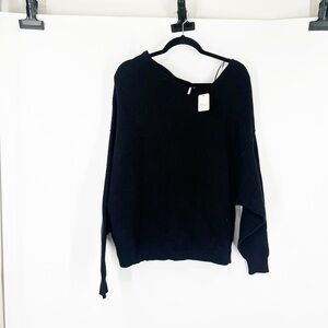 Free People Ottoman Check Sweater in Black Asymmetrical NWT